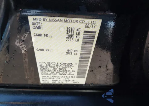 2013 Nissan Altima 2.5 Sv z USA, uszkodzony, nr VIN 1N4AL3AP9DC915383